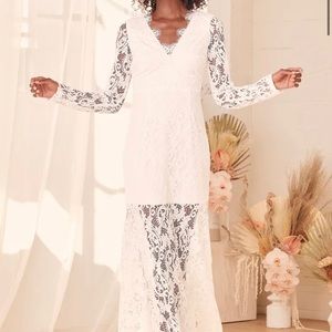 Lulu’s Way To Be Loved White Lace Long Sleeve Maxi Dress - Size M NWT